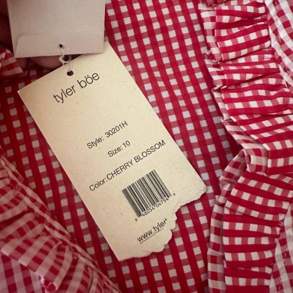 Tyler Boe Red White Gingham Cotton Button Down Ruffle Neck Sleeveless Top NWT 10 - Picture 11 of 16